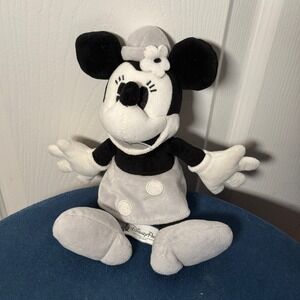 Disney Parks Minnie Mouse Plush Toy 9" Authentic Black White and Gray